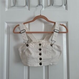 Kendall & Kylie Cream Jean Buttoned Crop Top